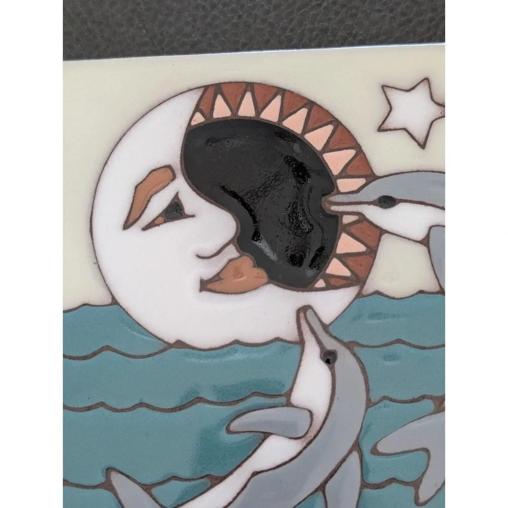 Vintage 90s EARTHTONES Celestial Trivet Tile Decor Mystic Moon Sun 6